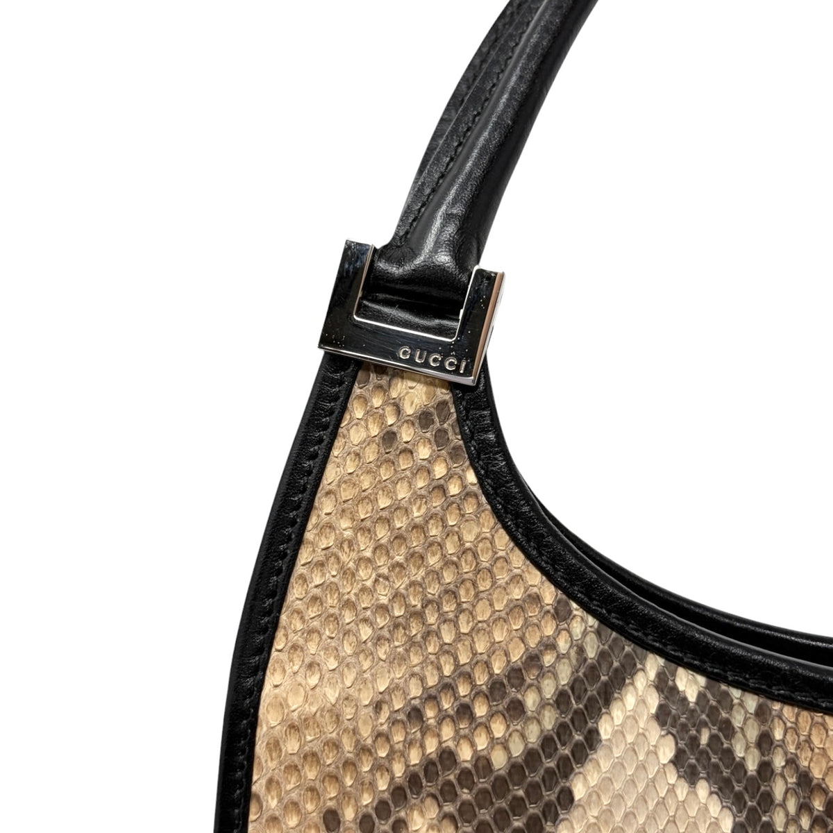 [Exclusive] GUCCI Vintage Jackie Python Shoulder Bag Beige Black 800209