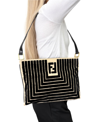 [Exclusive] FENDI Vintage FF Logo Python Velvet Shoulder Bag Black 800208