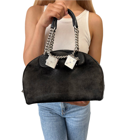 [Exclusive] Dior Vintage Logo Gambler Dice Charm Chain Bag Black Suede 800108