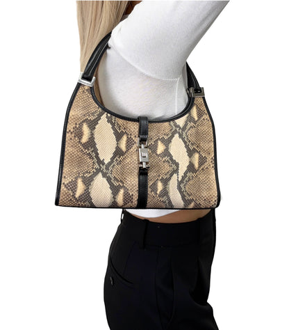 [Exclusive] GUCCI Vintage Jackie Python Shoulder Bag Beige Black 800209