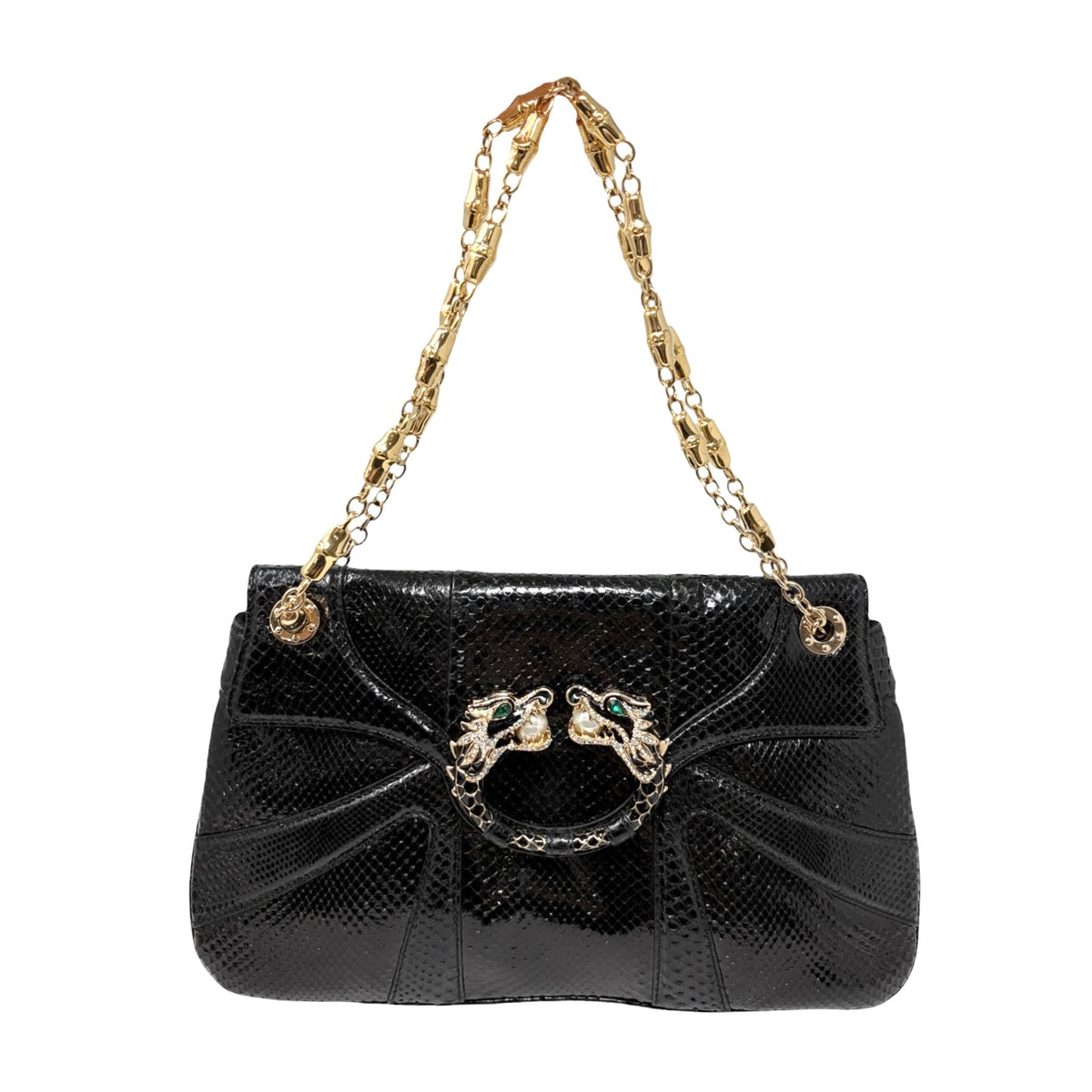 [Exclusive] GUCCI Vintage Python Evening Dragon Shoulder Bag Black 800210