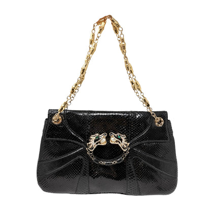 [Exclusive] GUCCI Vintage Python Evening Dragon Shoulder Bag Black 800210