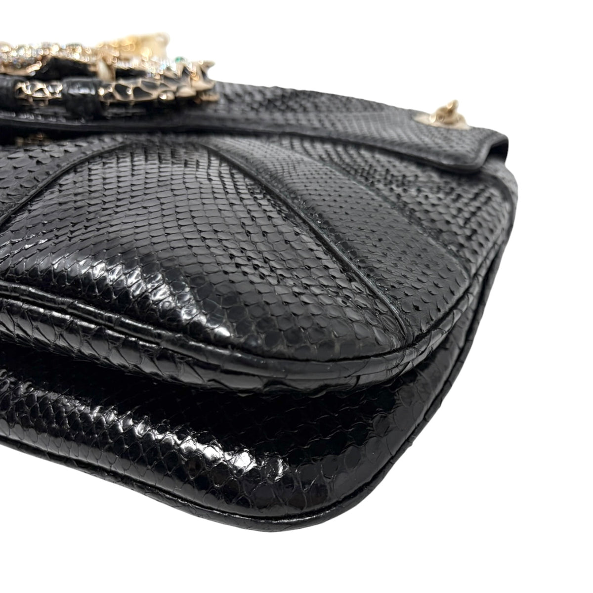 [Exclusive] GUCCI Vintage Python Evening Dragon Shoulder Bag Black 800210