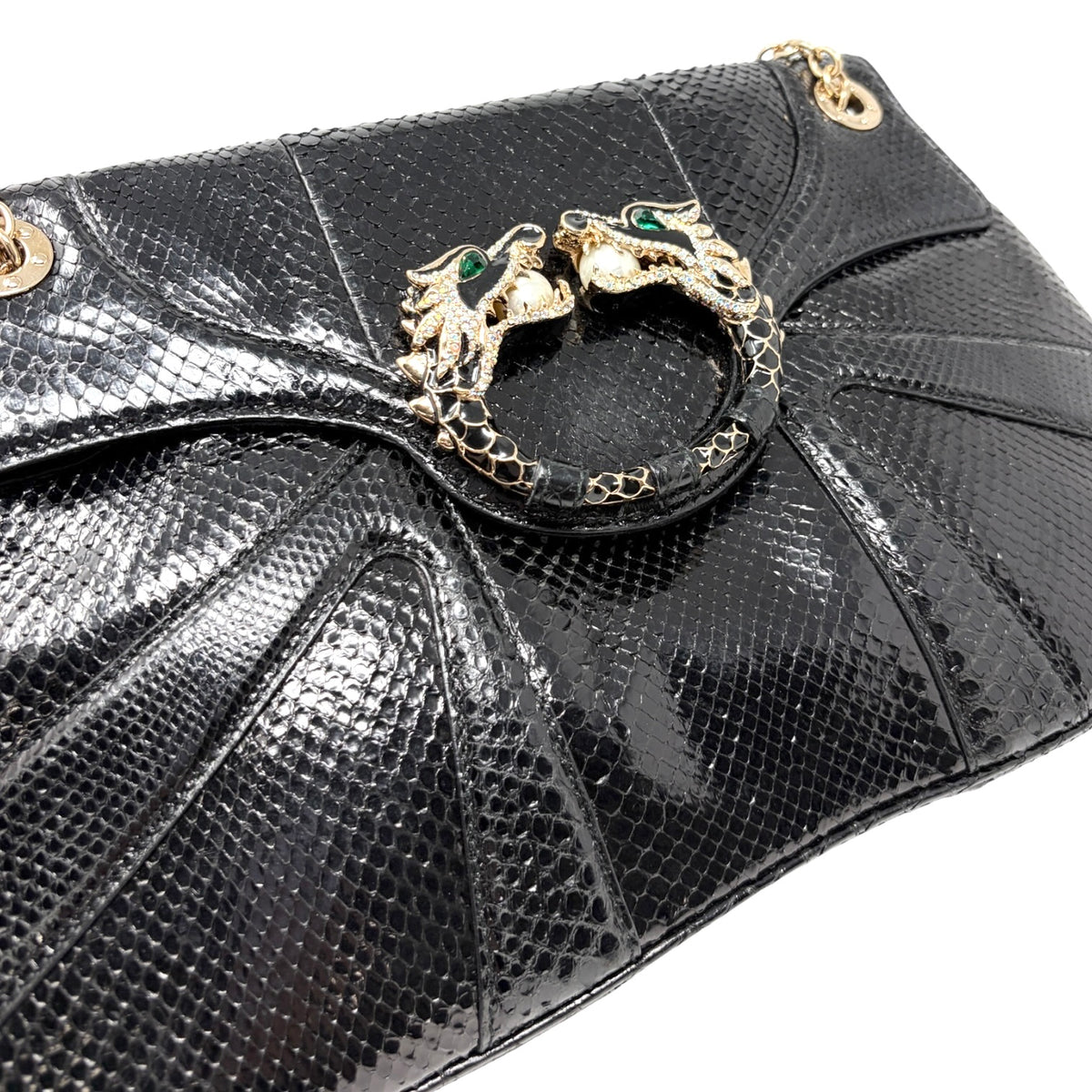 [Exclusive] GUCCI Vintage Python Evening Dragon Shoulder Bag Black 800210