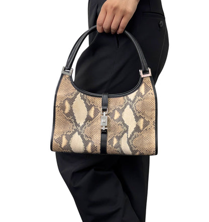 [Exclusive] GUCCI Vintage Jackie Python Shoulder Bag Beige Black 800209