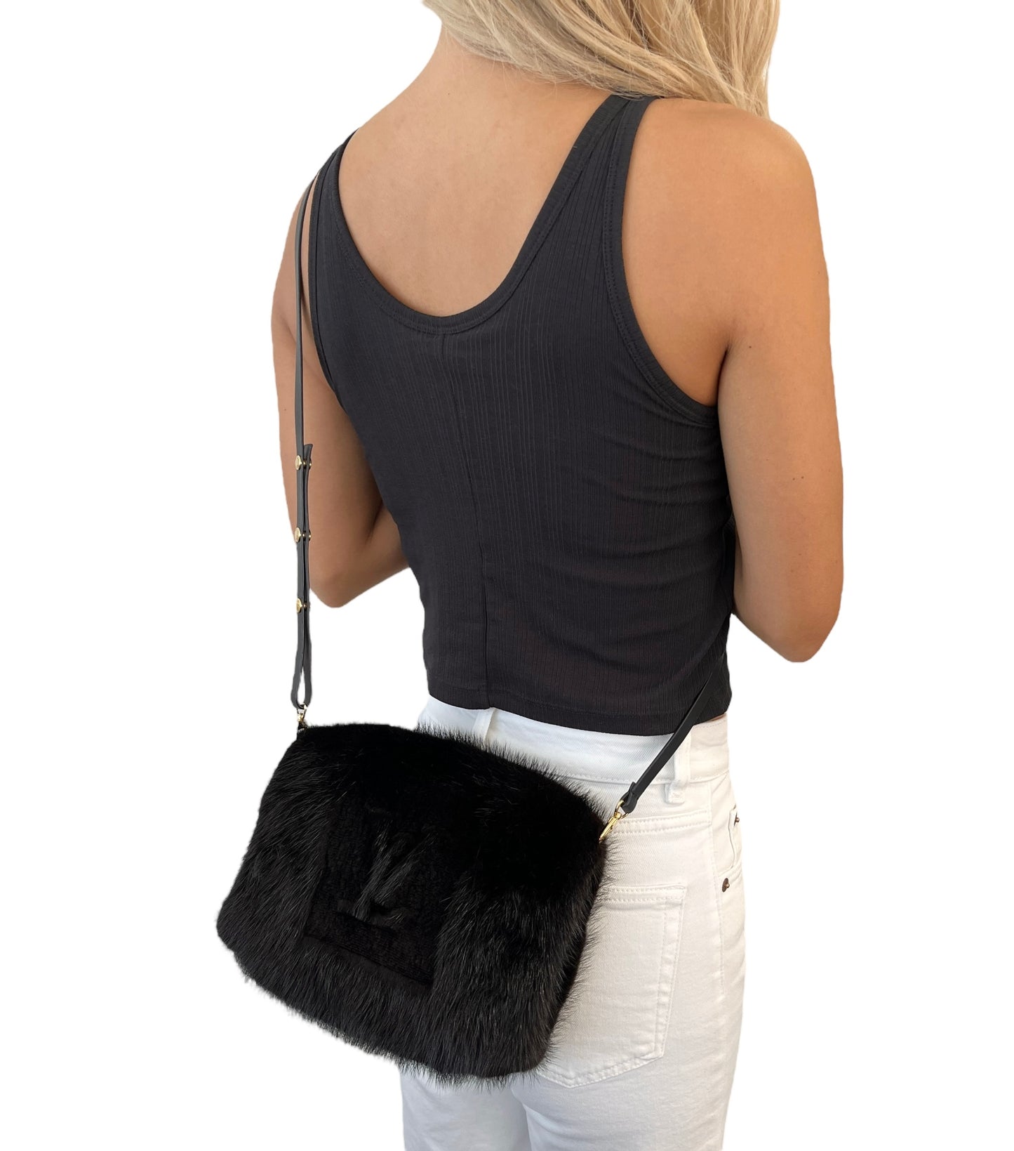 [Exclusive] LOUIS VUITTON Vintage Logo Hand Warmer Bag Mink Fur Black 800102