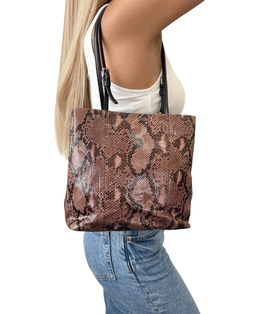 PRADA Vintage Triangle Logo Shoulder Bag Pink Brown Leather 880805