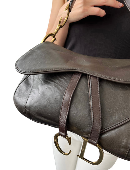 [Exclusive] Christian Dior Vintage CD Double Saddle Bag Brown Leather 800802