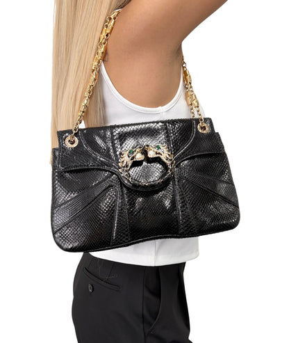 [Exclusive] GUCCI Vintage Python Evening Dragon Shoulder Bag Black 800210