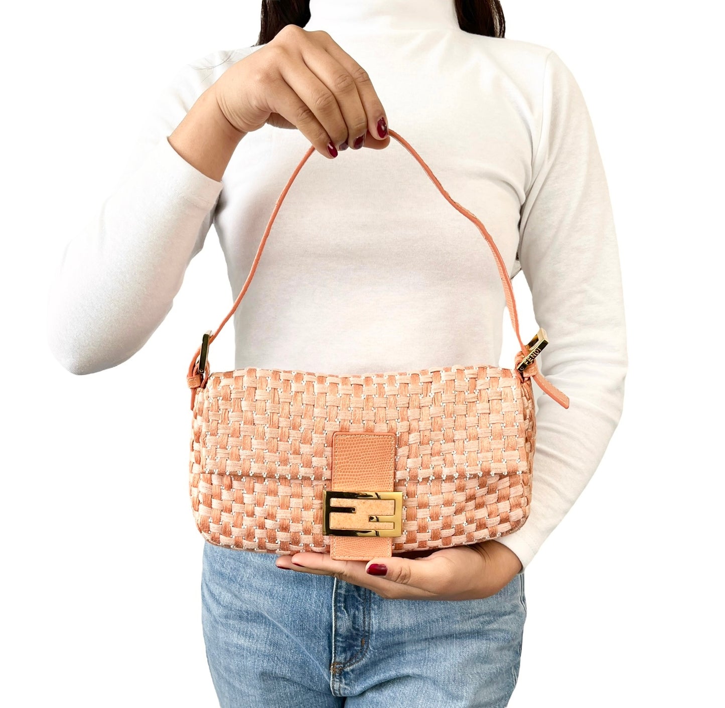 [Exclusive] FENDI Vintage FF Mamma Baguette Braided Beads Bag Orange 800298