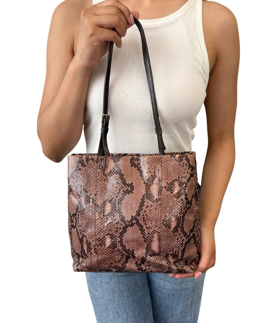 PRADA Vintage Triangle Logo Shoulder Bag Pink Brown Leather 880805
