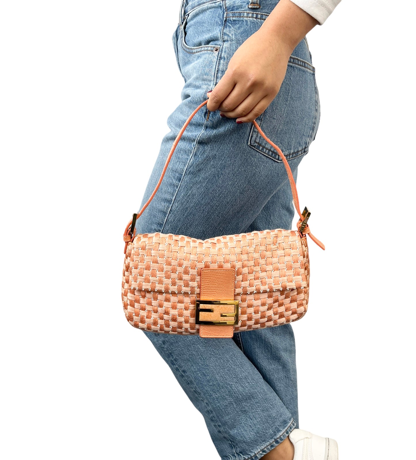 [Exclusive] FENDI Vintage FF Mamma Baguette Braided Beads Bag Orange 800298
