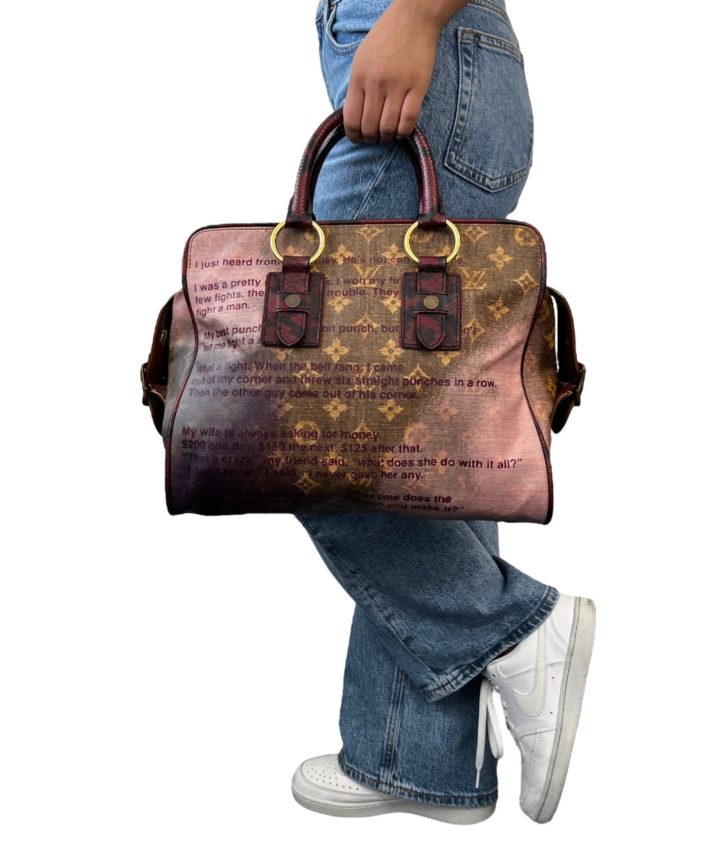 LOUIS VUITTON Vintage Monogram Joke Aquarelle Tote Bag Brown Leather 800202