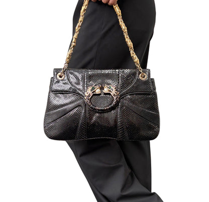 [Exclusive] GUCCI Vintage Python Evening Dragon Shoulder Bag Black 800210