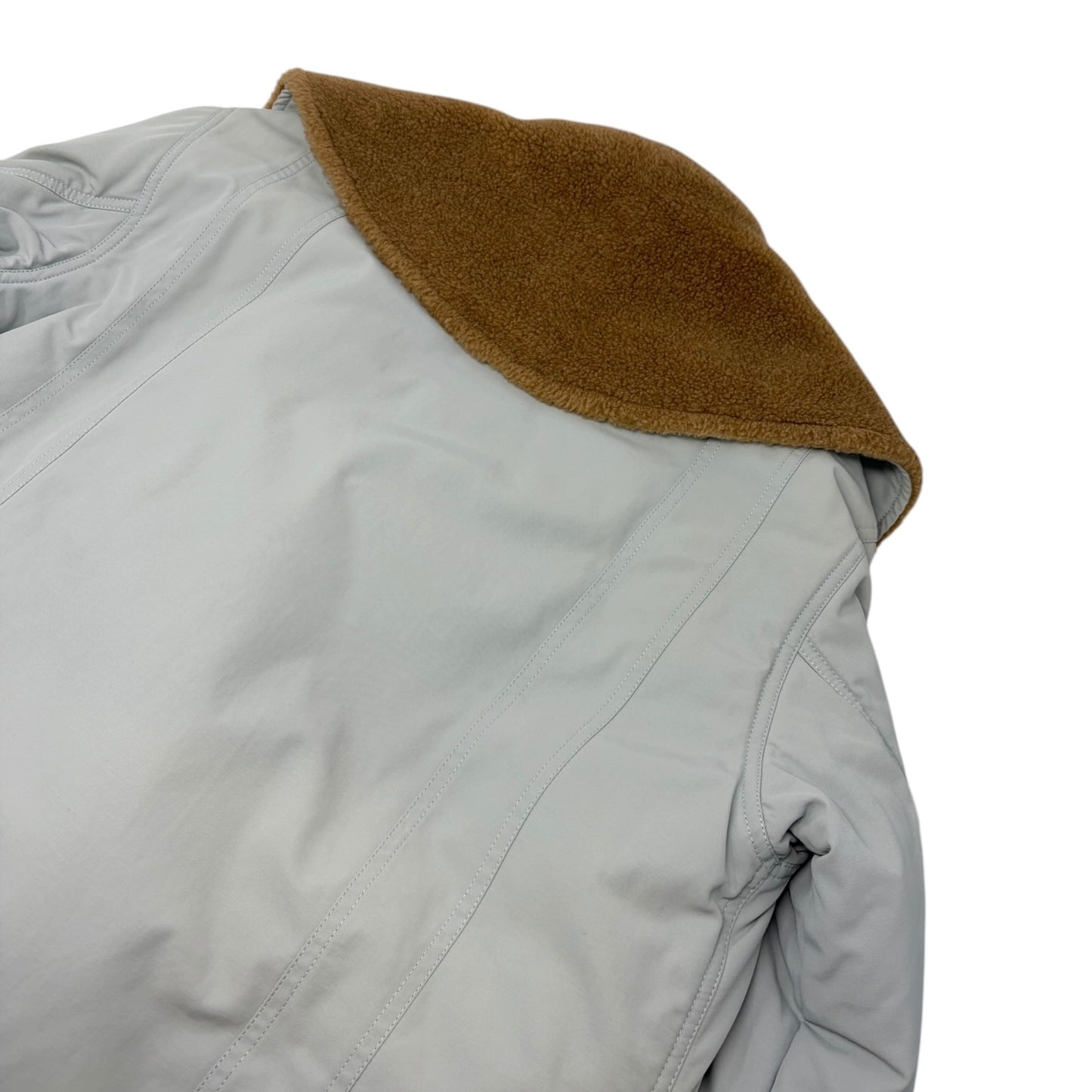 CHANEL Sport Vintage 01A CC Logo Ski Wear Jacket #36 Blue Brown Cotton Fur Zip