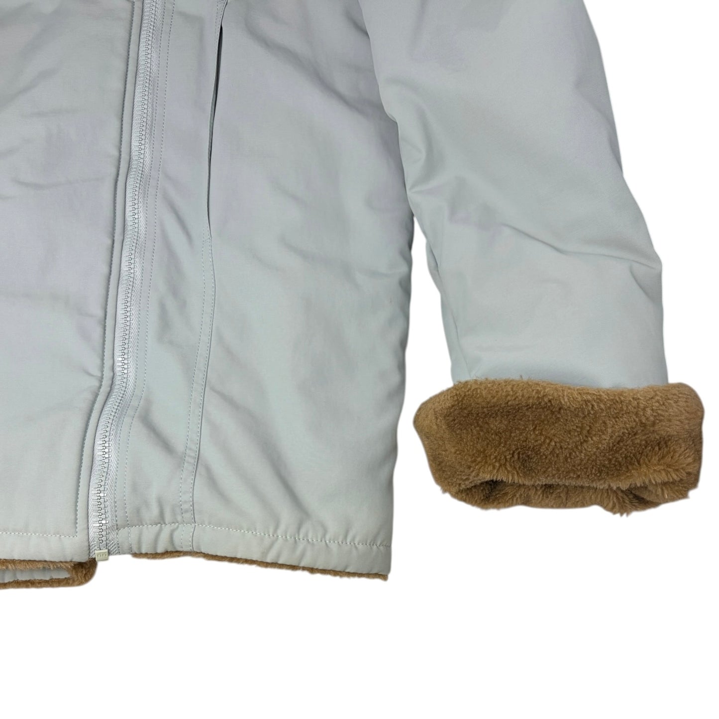 CHANEL Sport Vintage 01A CC Logo Ski Wear Jacket #36 Blue Brown Cotton Fur Zip