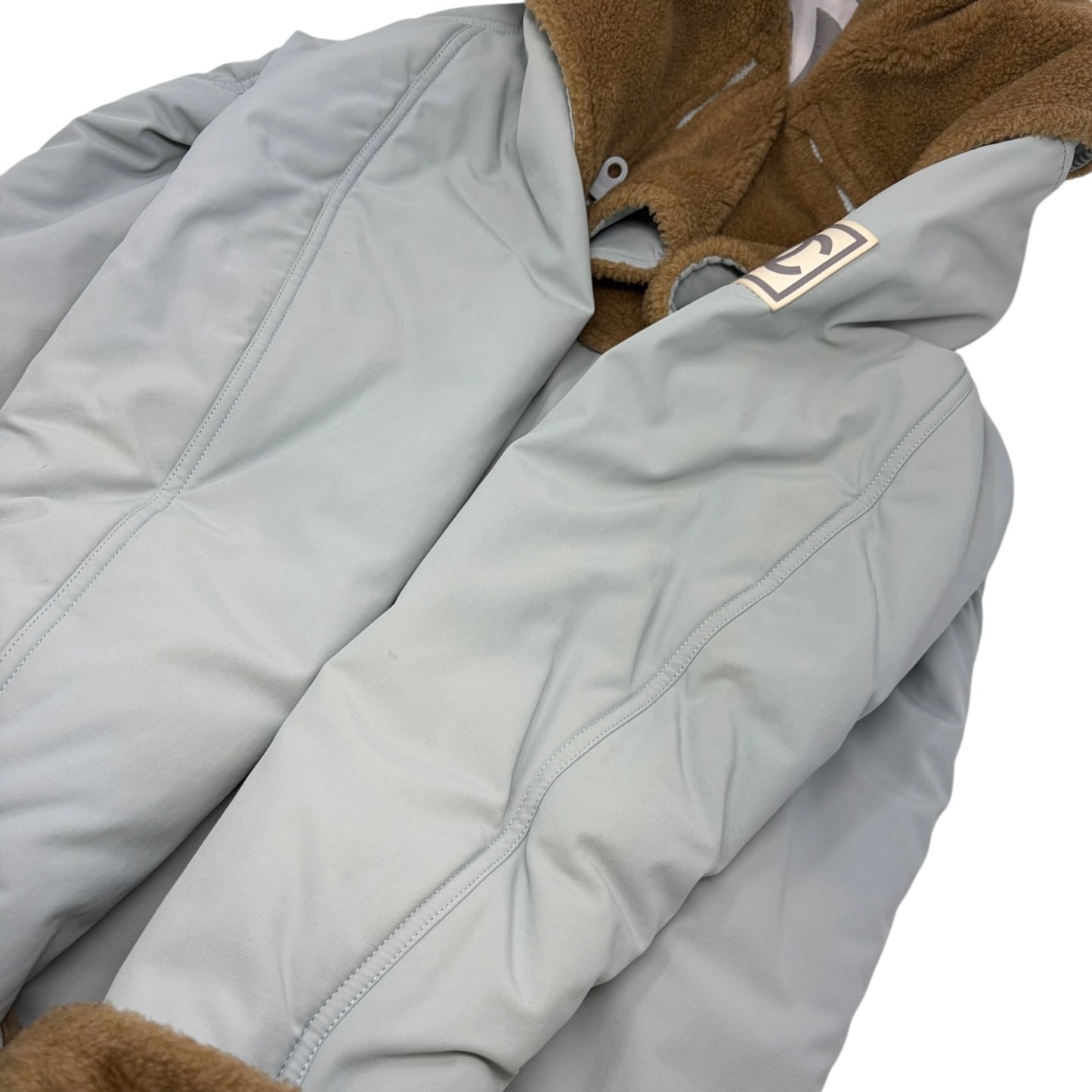 CHANEL Sport Vintage 01A CC Logo Ski Wear Jacket #36 Blue Brown Cotton Fur Zip