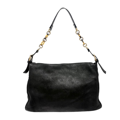[Exclusive] FENDI Vintage Logo Mamma Baguette Shoulder Bag Black Gold Leather 800003