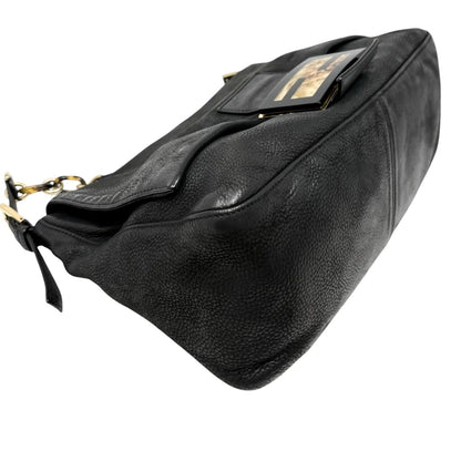 [Exclusive] FENDI Vintage Logo Mamma Baguette Shoulder Bag Black Gold Leather 800003