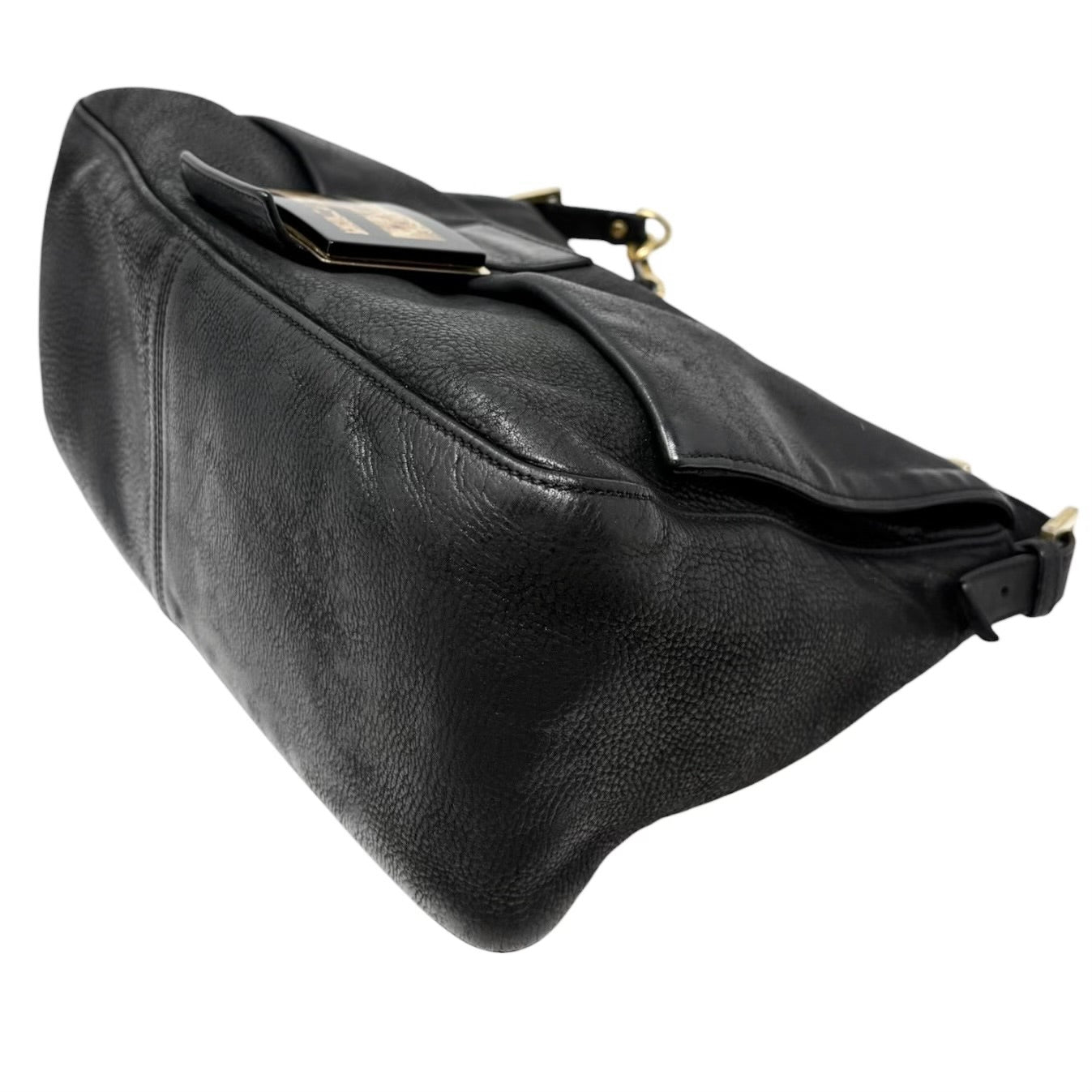 [Exclusive] FENDI Vintage Logo Mamma Baguette Shoulder Bag Black Gold Leather 800003