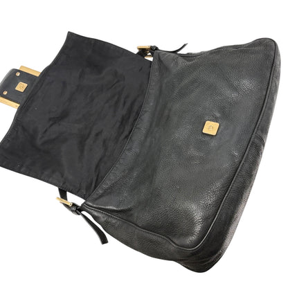 [Exclusive] FENDI Vintage Logo Mamma Baguette Shoulder Bag Black Gold Leather 800003