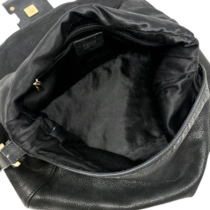 [Exclusive] FENDI Vintage Logo Mamma Baguette Shoulder Bag Black Gold Leather 800003