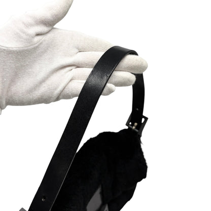 [Exclusive] FENDI Vintage FF Logo Mamma Baguette Fur Bag Black Leather 800004