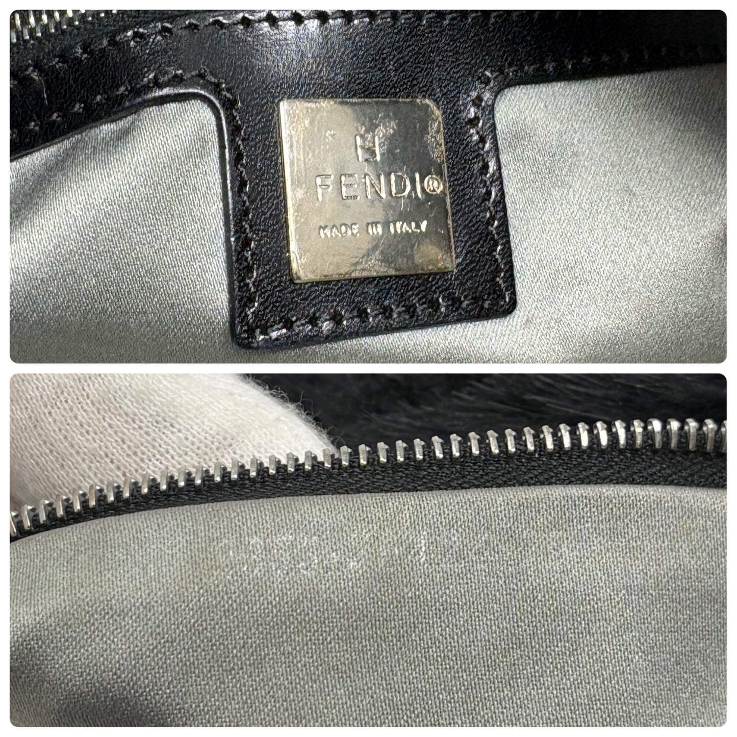 [Exclusive] FENDI Vintage FF Logo Mamma Baguette Fur Bag Black Leather 800004