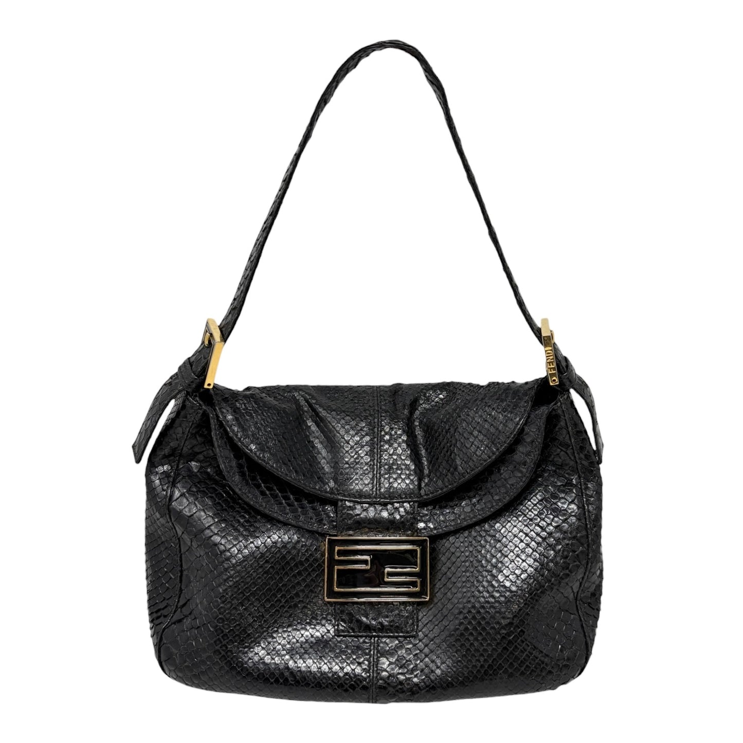 [Exclusive] FENDI Vintage FF Mamma Baguette Leather Shoulder Bag Black 800899