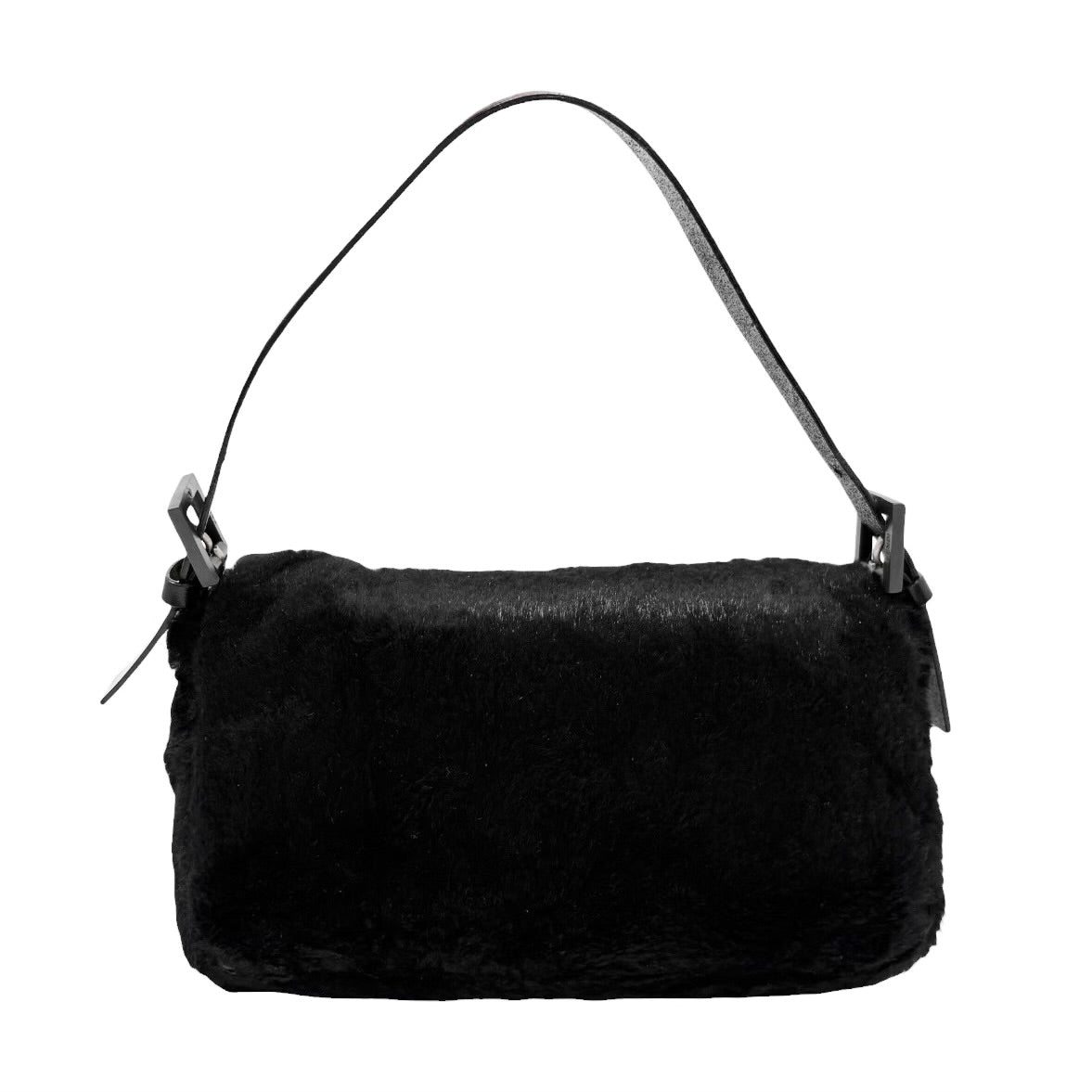 [Exclusive] FENDI Vintage FF Logo Mamma Baguette Fur Bag Black Leather 800004