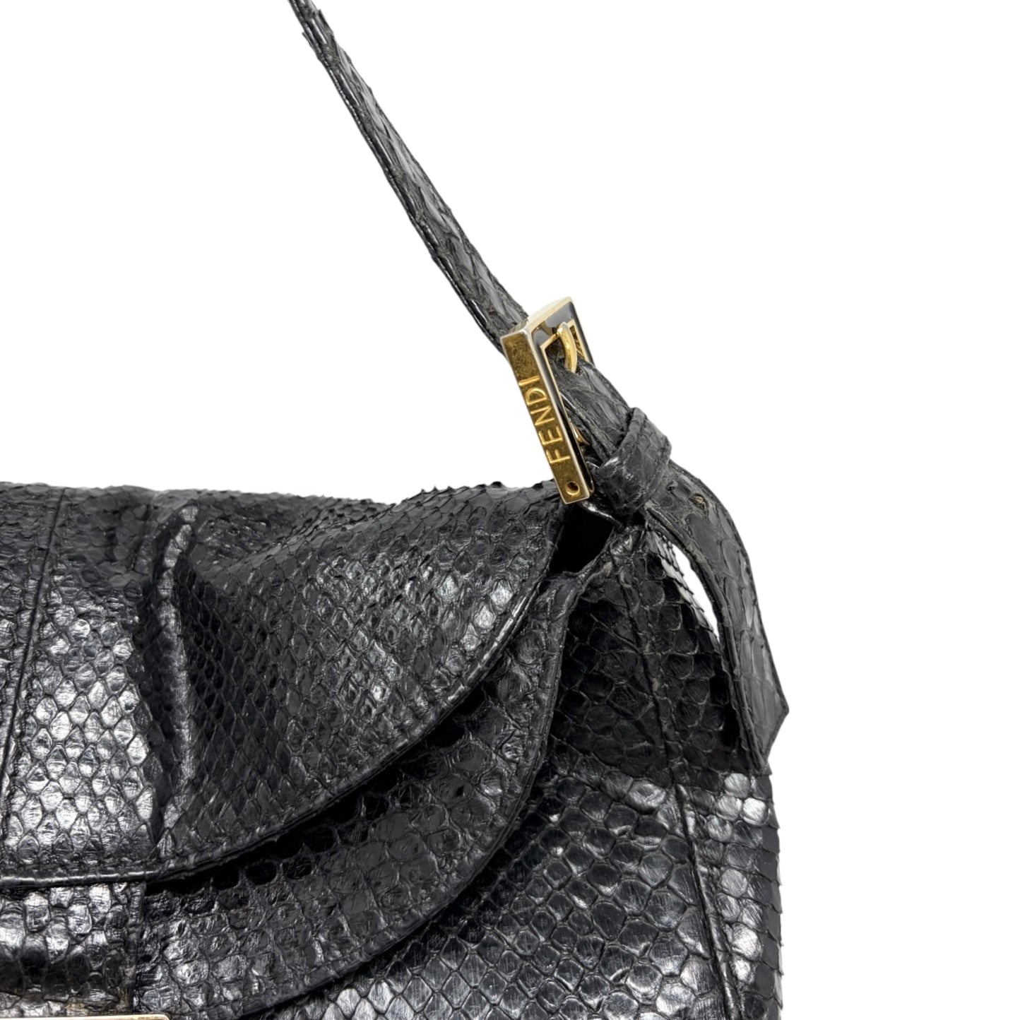 [Exclusive] FENDI Vintage FF Mamma Baguette Leather Shoulder Bag Black 800899