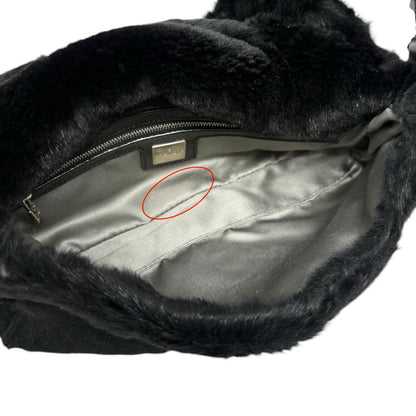 [Exclusive] FENDI Vintage FF Logo Mamma Baguette Fur Bag Black Leather 800004