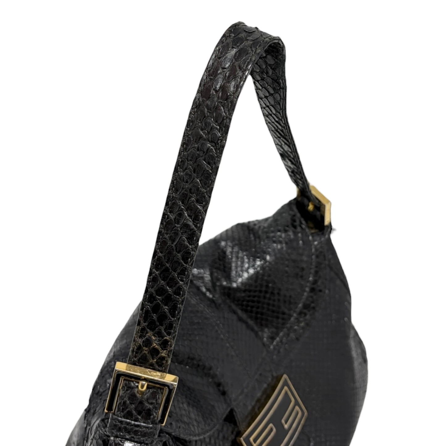 [Exclusive] FENDI Vintage FF Mamma Baguette Leather Shoulder Bag Black 800899