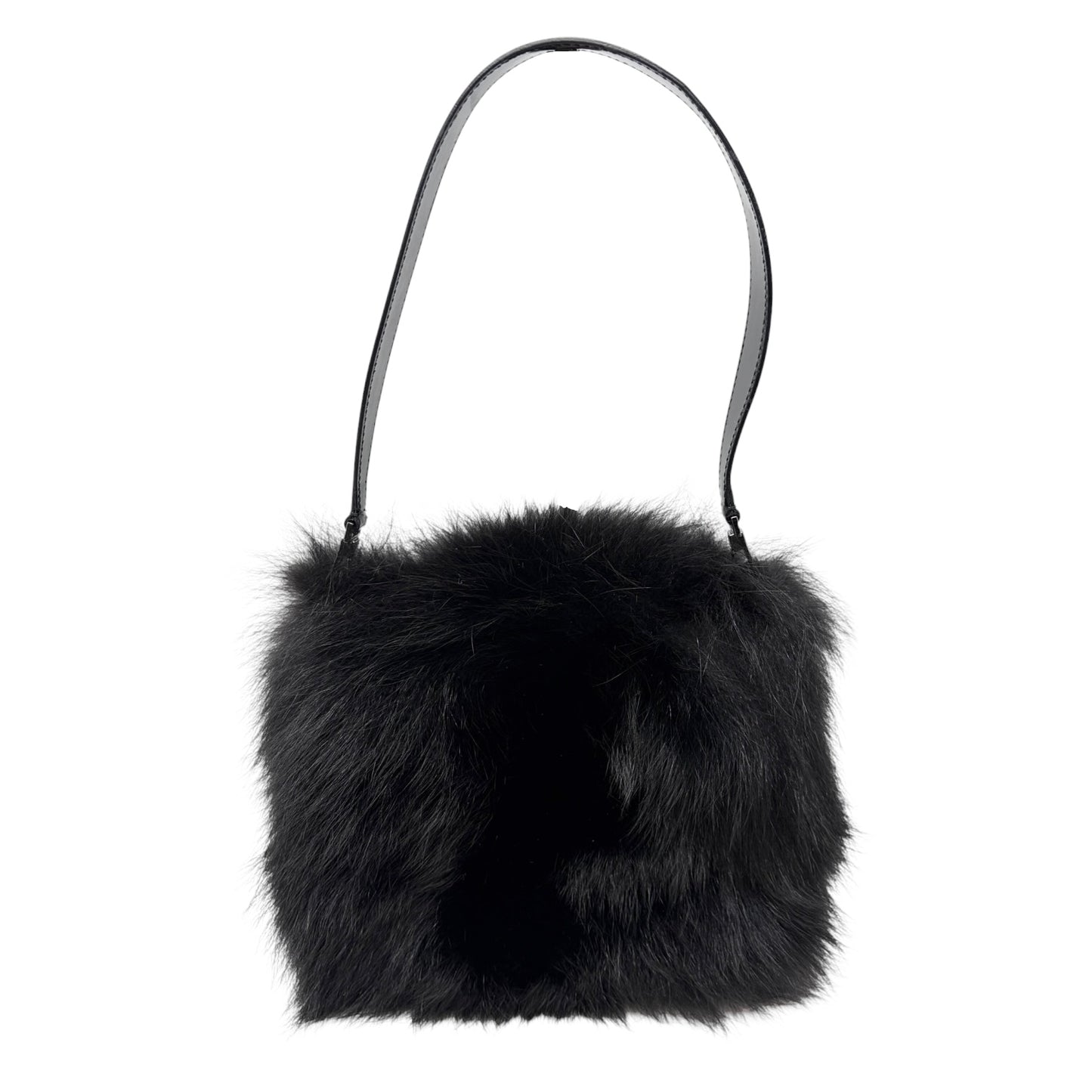 [Exclusive] GUCCI Vintage Mink Fur Mini Bag Pochette Black Silver Satin 800204