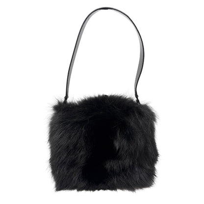 [Exclusive] GUCCI Vintage Mink Fur Mini Bag Pochette Black Silver Satin 800204