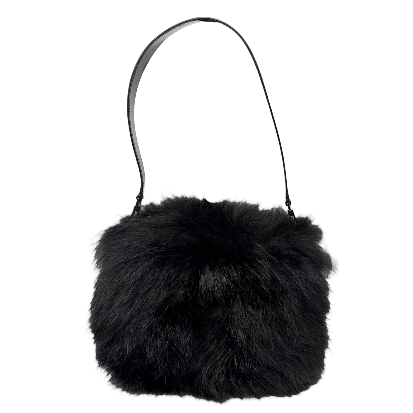[Exclusive] GUCCI Vintage Mink Fur Mini Bag Pochette Black Silver Satin 800204
