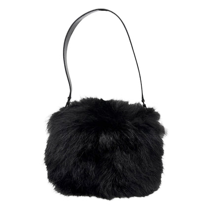 [Exclusive] GUCCI Vintage Mink Fur Mini Bag Pochette Black Silver Satin 800204