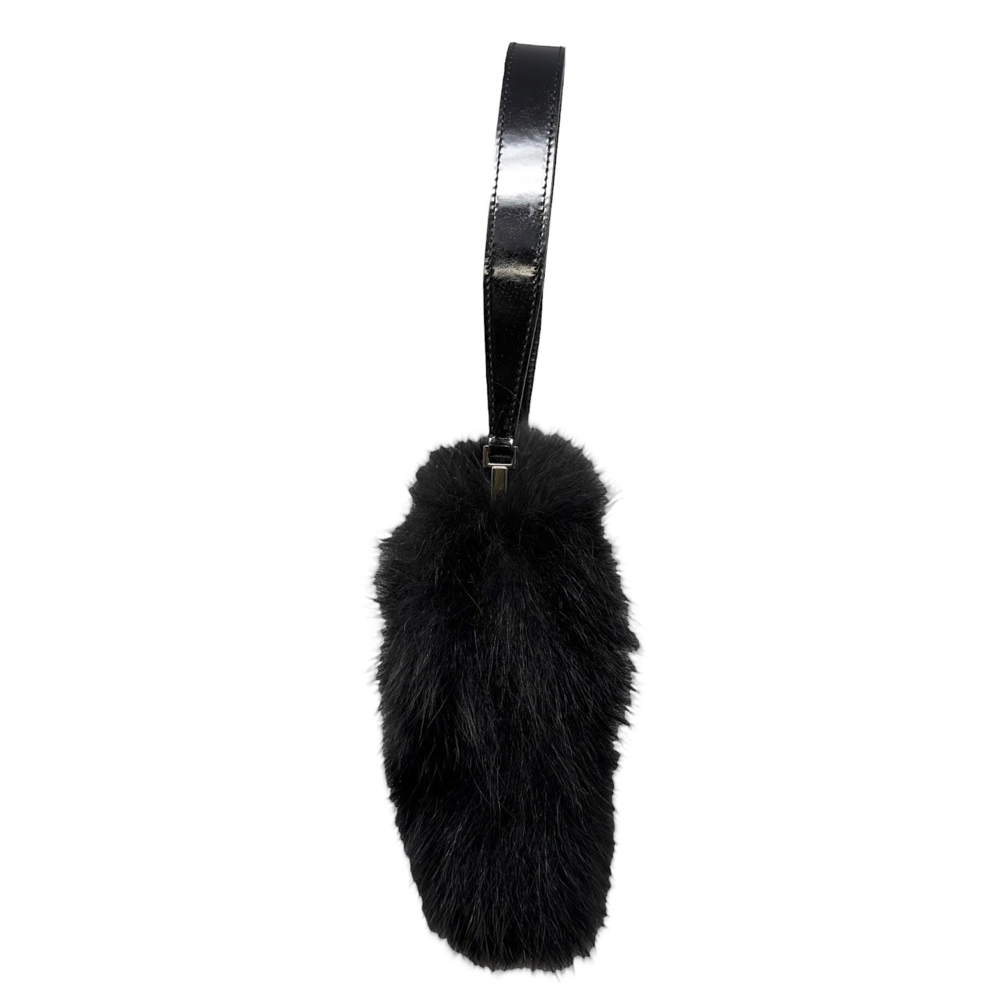[Exclusive] GUCCI Vintage Mink Fur Mini Bag Pochette Black Silver Satin 800204