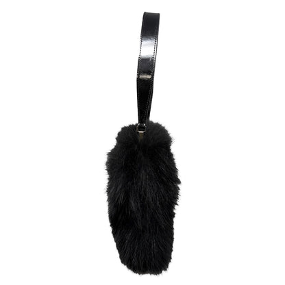 [Exclusive] GUCCI Vintage Mink Fur Mini Bag Pochette Black Silver Satin 800204