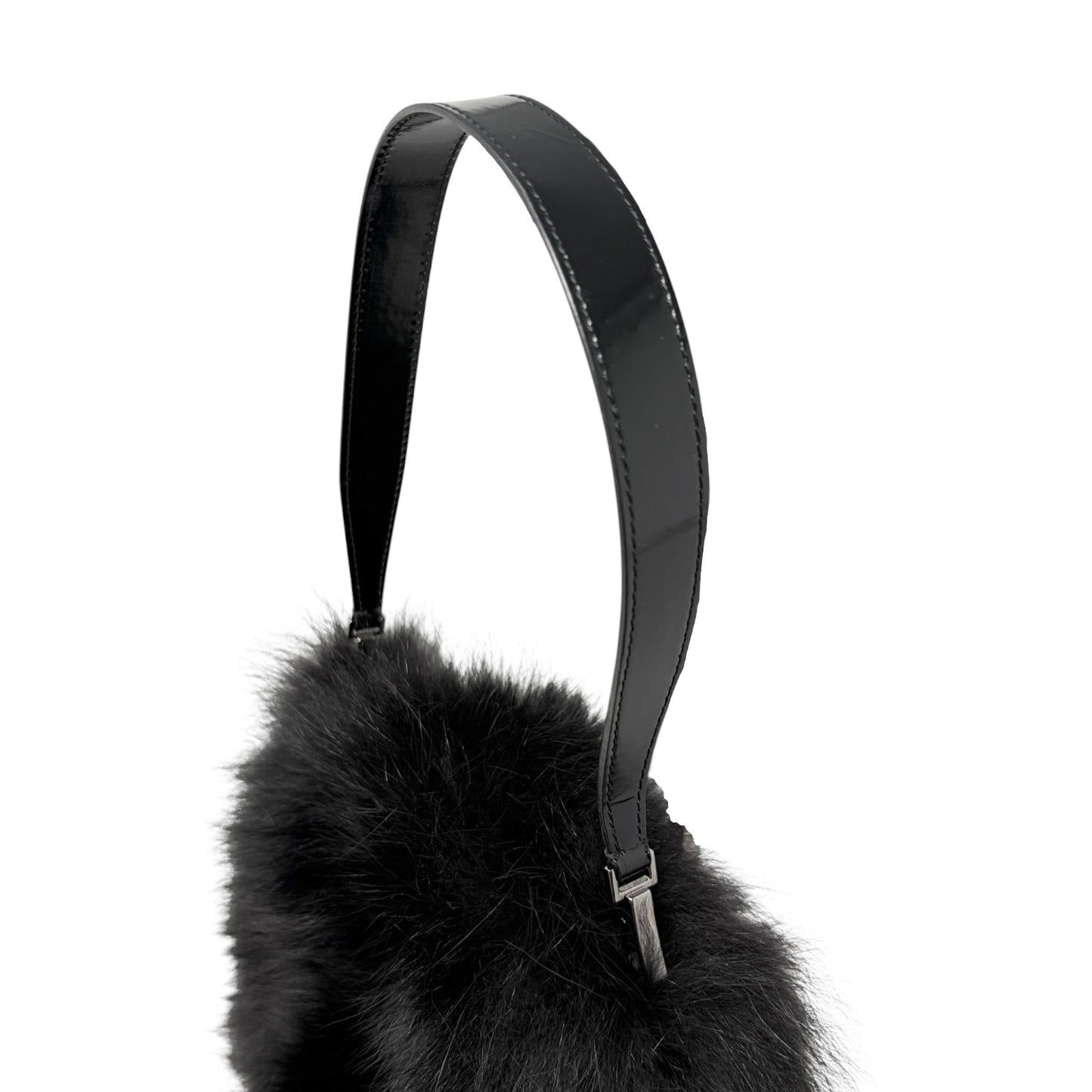 [Exclusive] GUCCI Vintage Mink Fur Mini Bag Pochette Black Silver Satin 800204