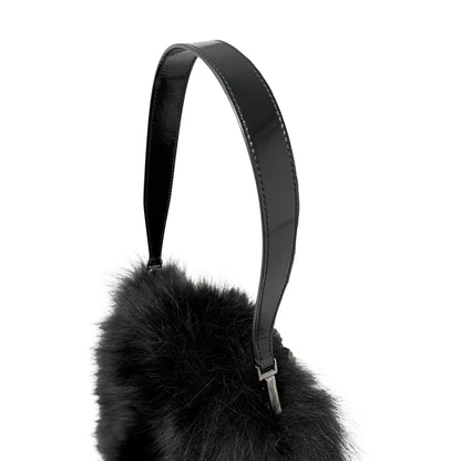 [Exclusive] GUCCI Vintage Mink Fur Mini Bag Pochette Black Silver Satin 800204