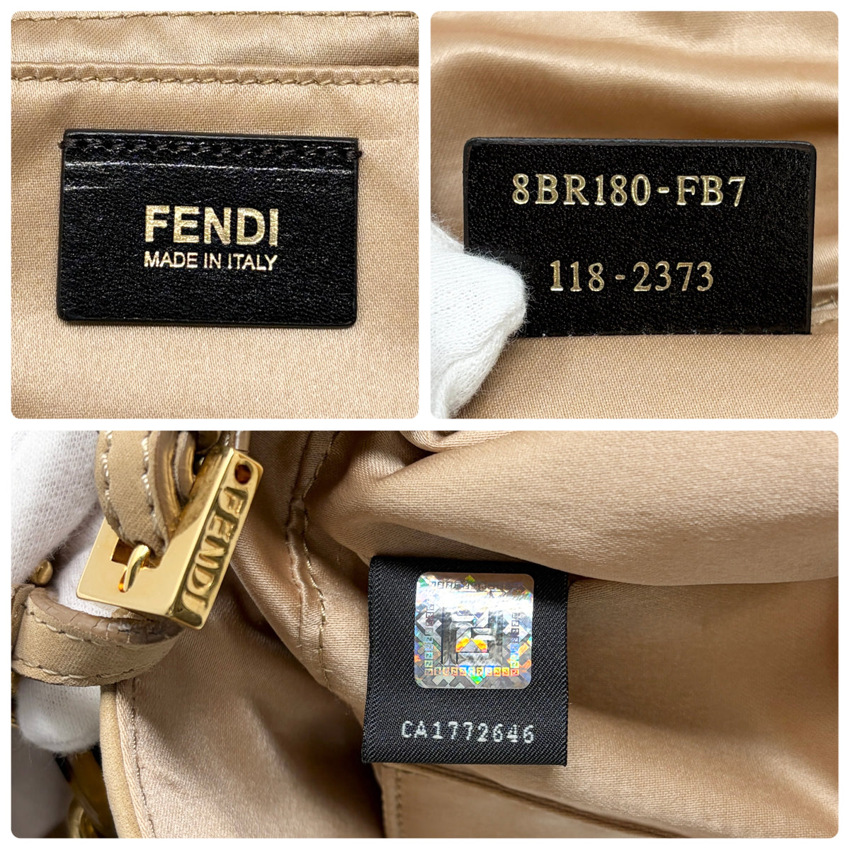 [Exclusive] FENDI Vintage FF Mamma Baguette Glitter Bag Leather Beige 800111