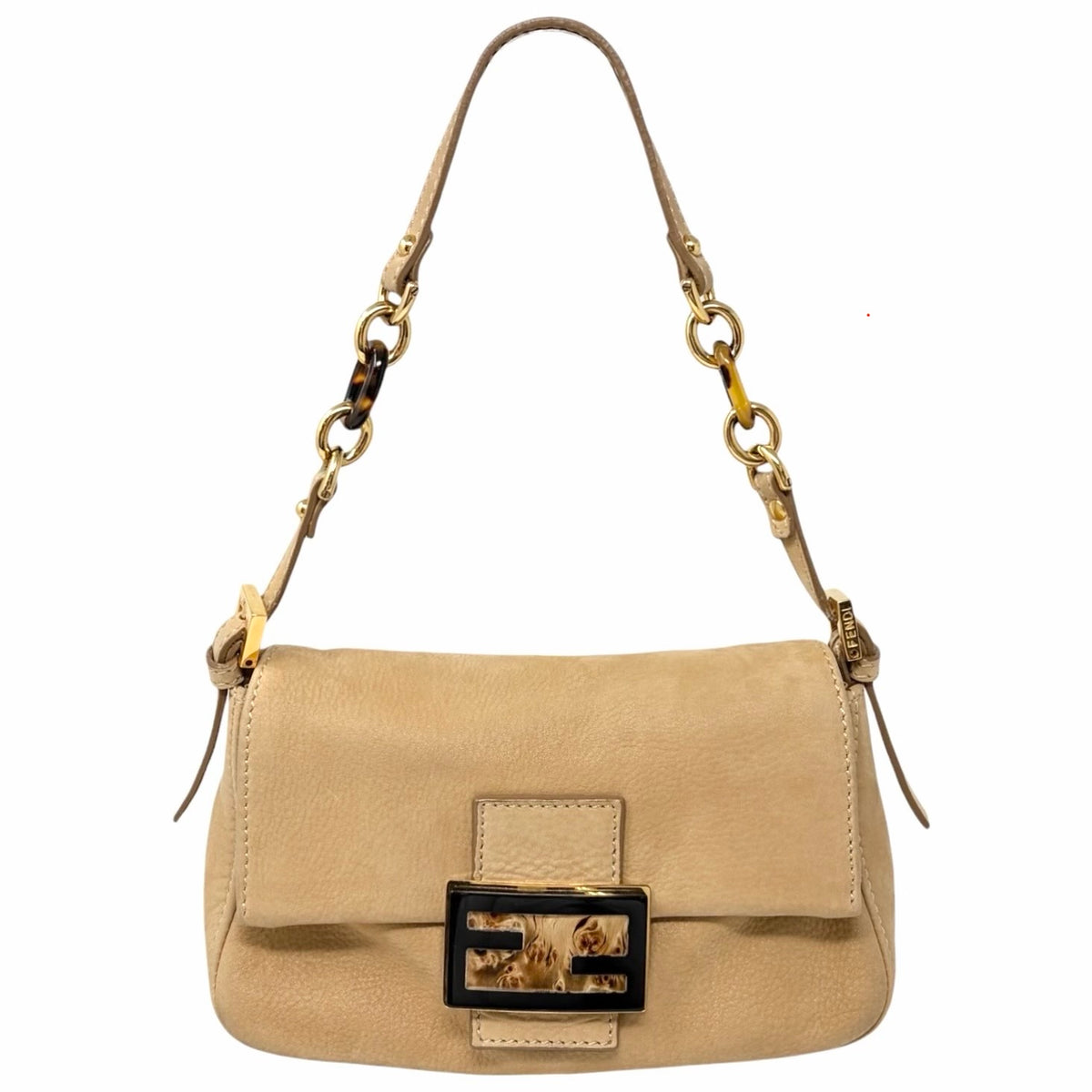 [Exclusive] FENDI Vintage FF Mamma Baguette Glitter Bag Leather Beige 800111
