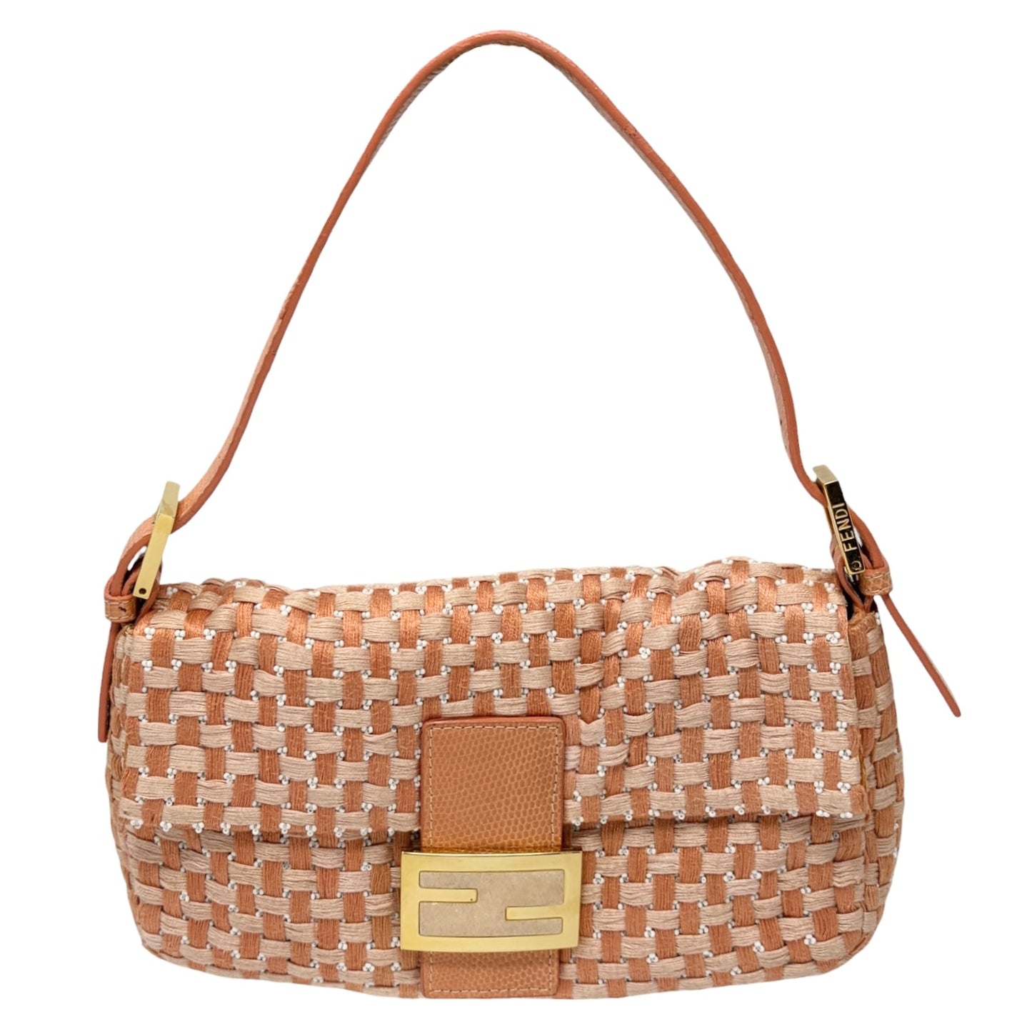 [Exclusive] FENDI Vintage FF Mamma Baguette Braided Beads Bag Orange 800298