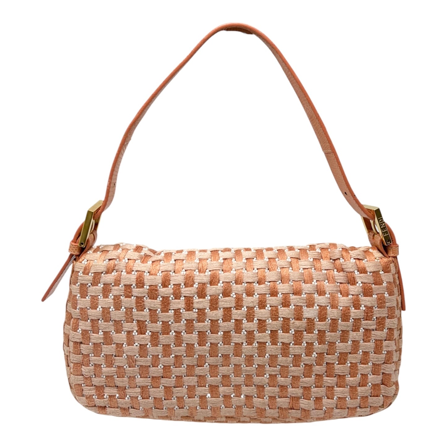 [Exclusive] FENDI Vintage FF Mamma Baguette Braided Beads Bag Orange 800298