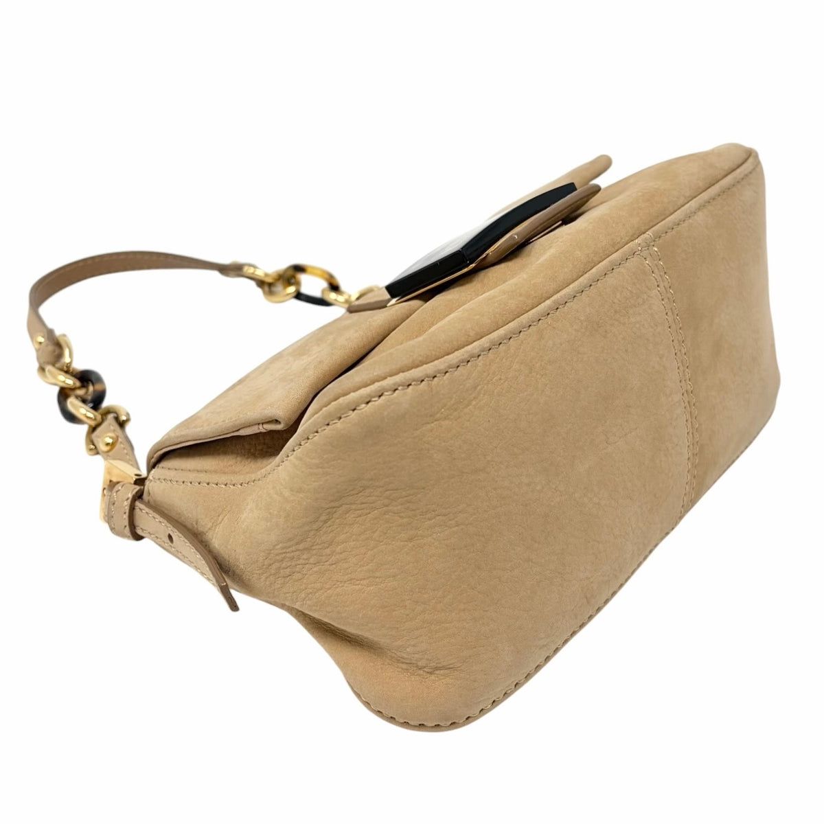 [Exclusive] FENDI Vintage FF Mamma Baguette Glitter Bag Leather Beige 800111