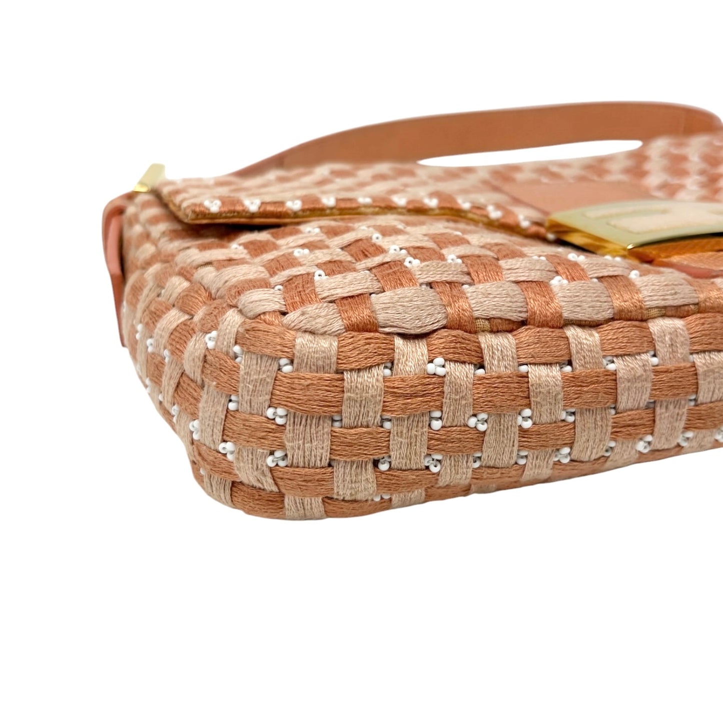 [Exclusive] FENDI Vintage FF Mamma Baguette Braided Beads Bag Orange 800298