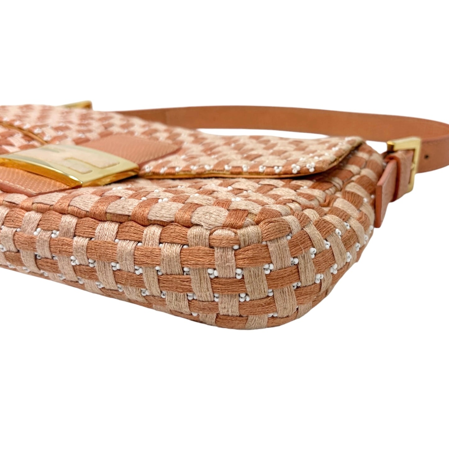 [Exclusive] FENDI Vintage FF Mamma Baguette Braided Beads Bag Orange 800298