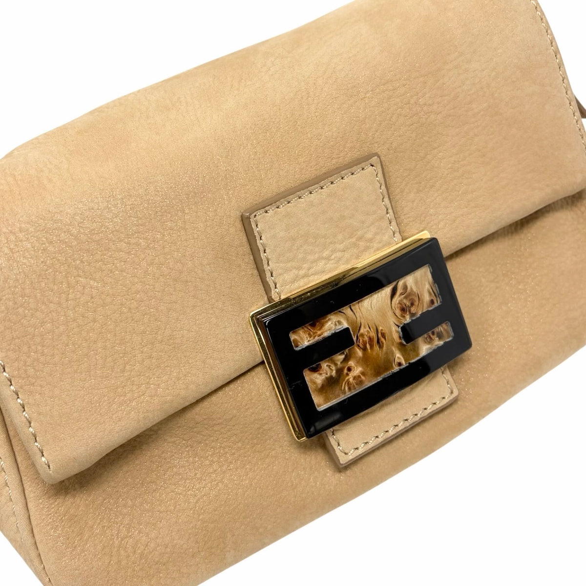 [Exclusive] FENDI Vintage FF Mamma Baguette Glitter Bag Leather Beige 800111