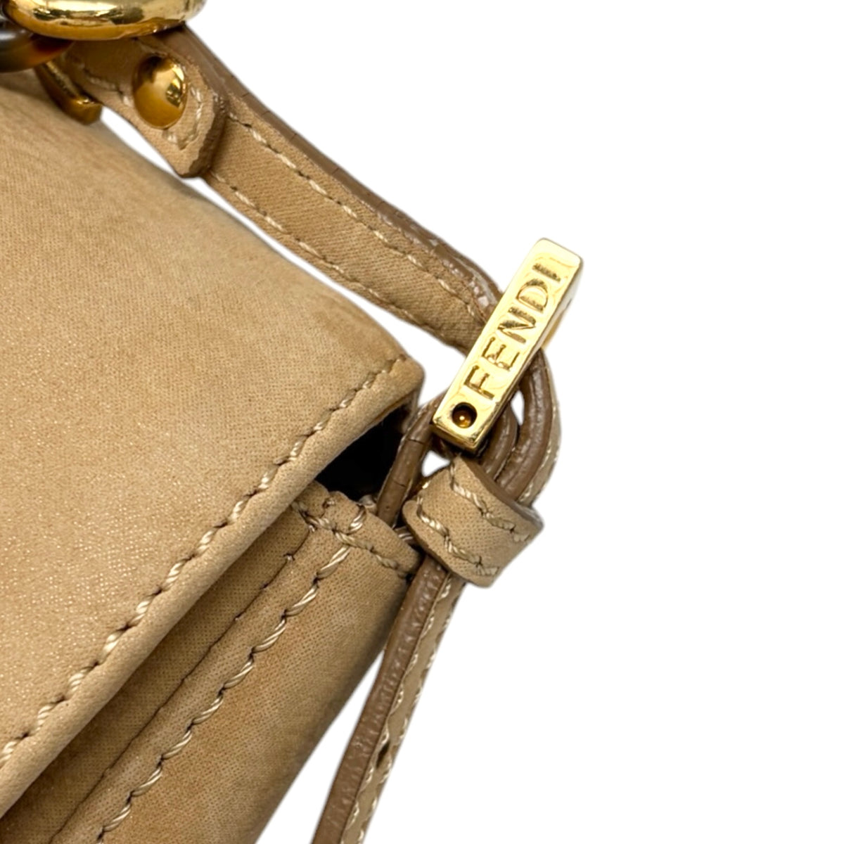 [Exclusive] FENDI Vintage FF Mamma Baguette Glitter Bag Leather Beige 800111